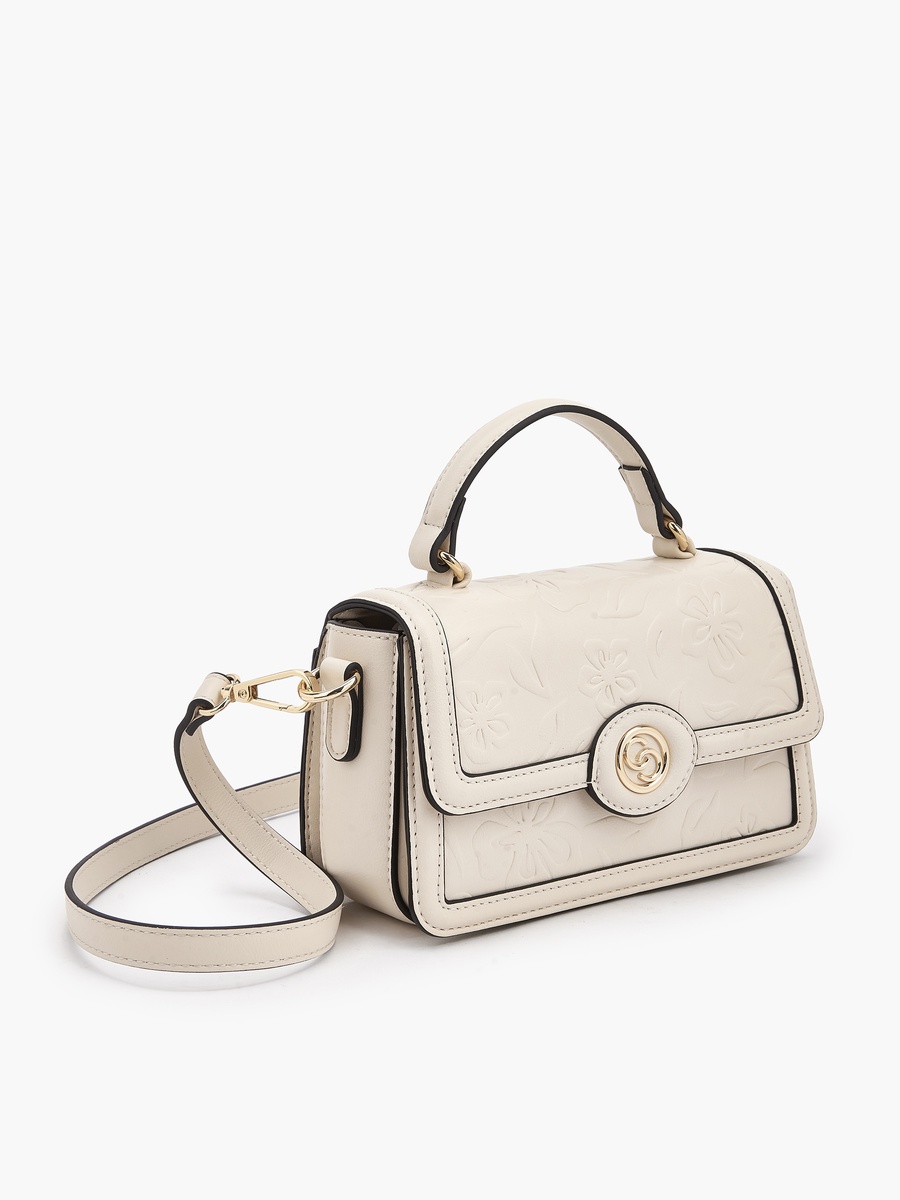 Floral Debossed Satchel Bag with Grab Handle