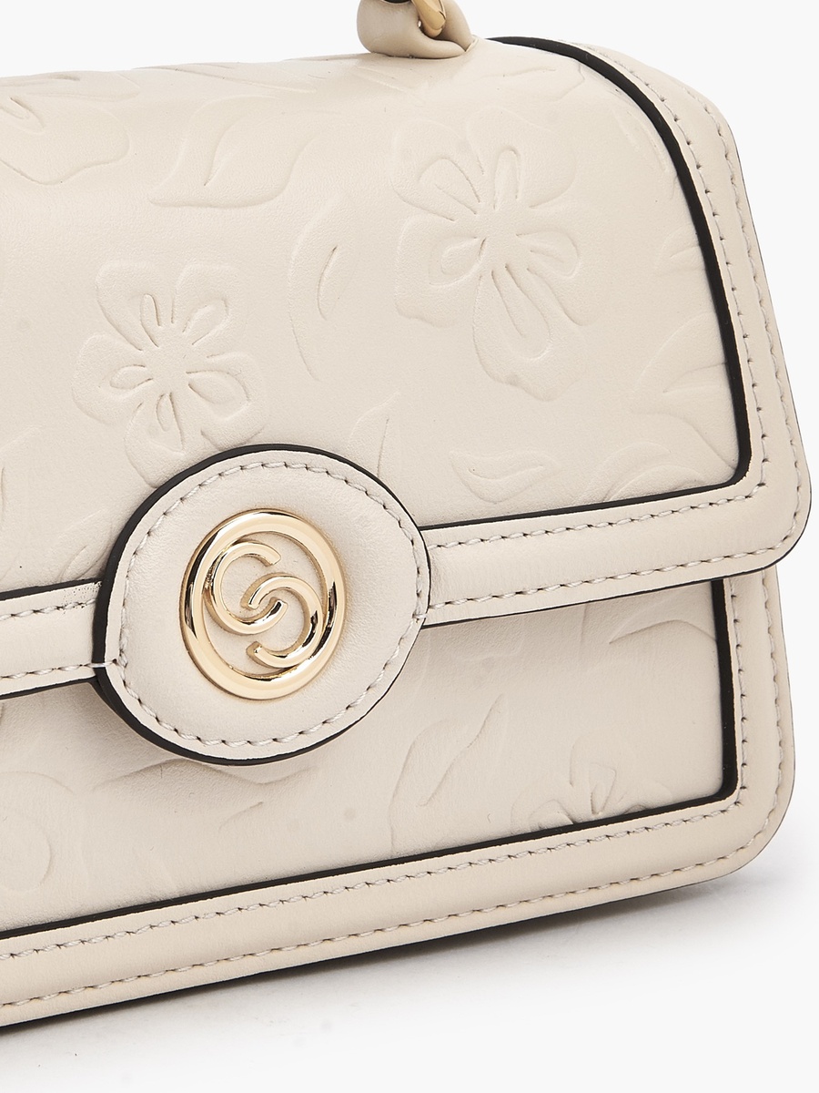 Floral Debossed Satchel Bag with Grab Handle