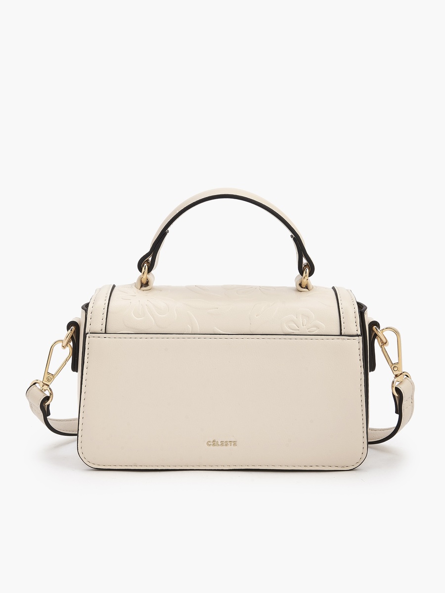 Floral Debossed Satchel Bag with Grab Handle