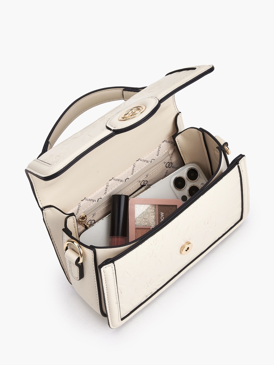 Floral Debossed Satchel Bag with Grab Handle