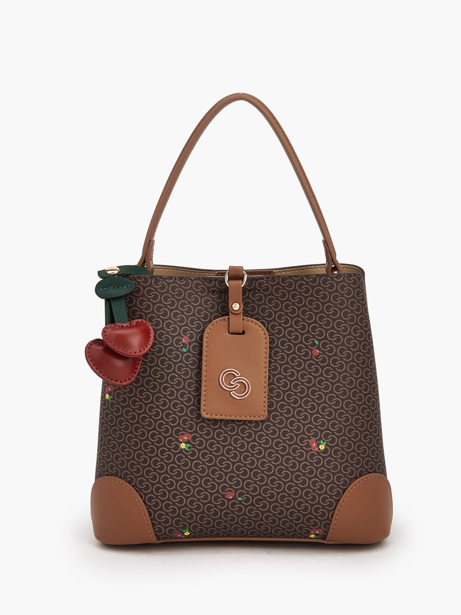 Monogram Cherry Print Tote Bag with Handle
