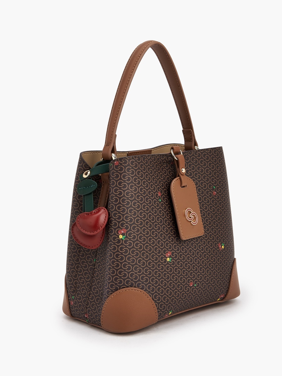 Monogram Cherry Print Tote Bag with Handle