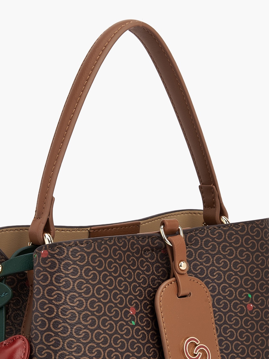 Monogram Cherry Print Tote Bag with Handle