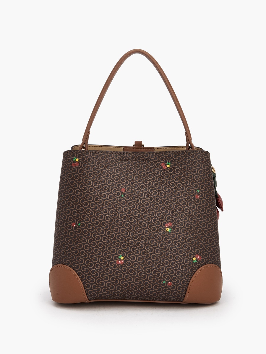 Monogram Cherry Print Tote Bag with Handle