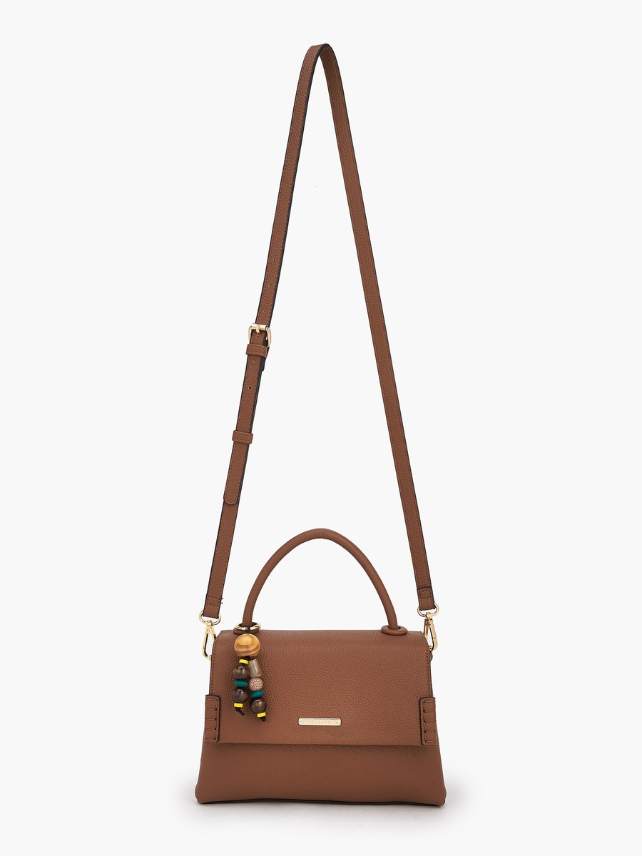 Textured Satchel Bag with Bag Charm