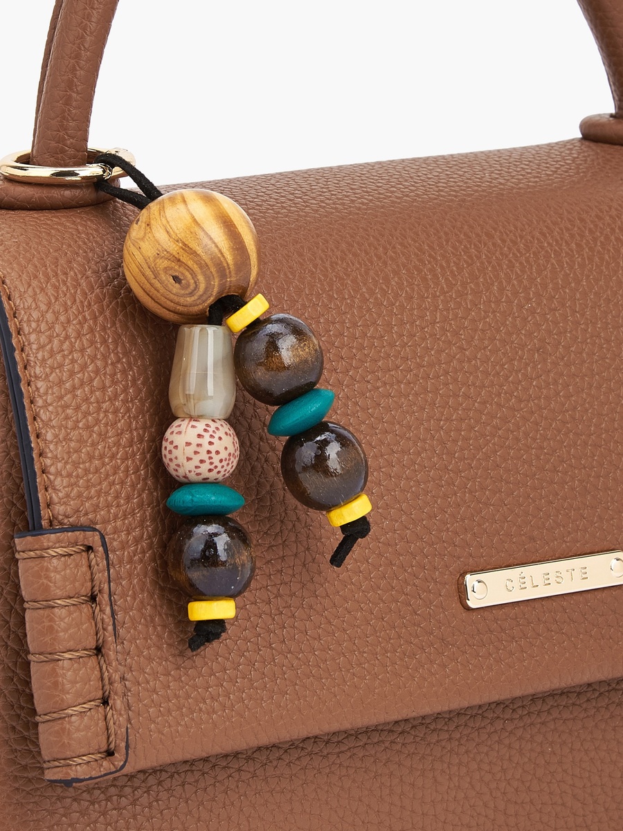 Textured Satchel Bag with Bag Charm
