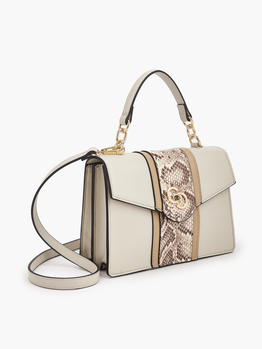 Printed Satchel Bag with Grab Handle
