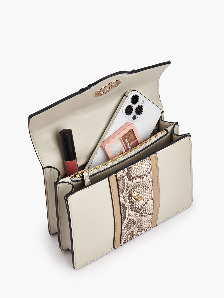 Printed Satchel Bag with Grab Handle