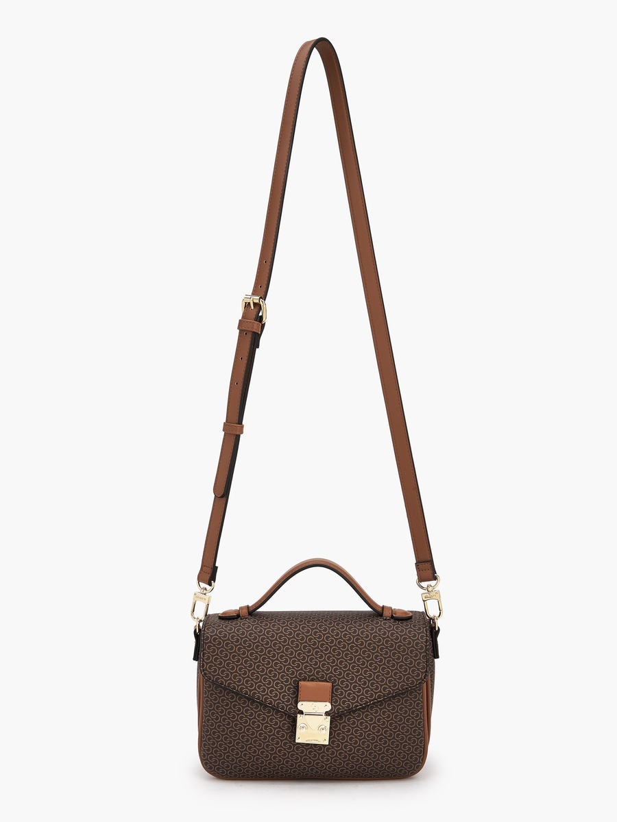 Monogram Print Satchel Bag with Button Closure