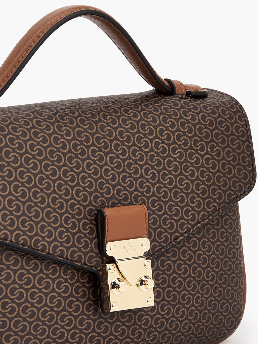 Monogram Print Satchel Bag with Button Closure