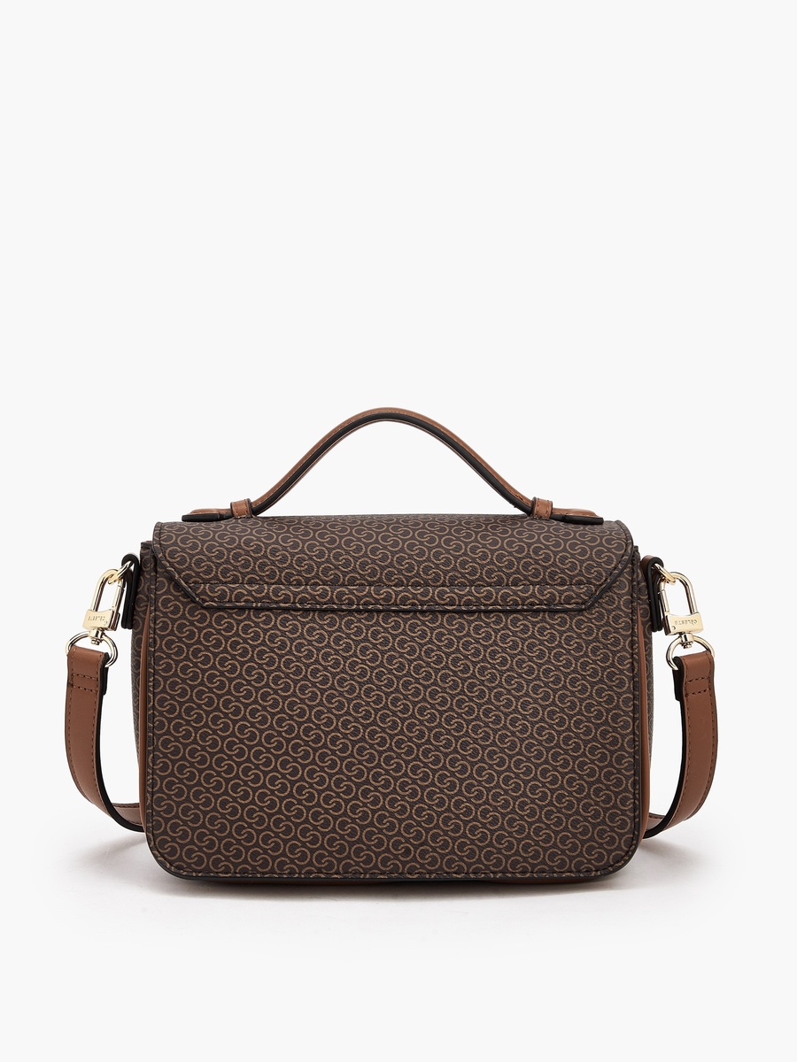 Monogram Print Satchel Bag with Button Closure