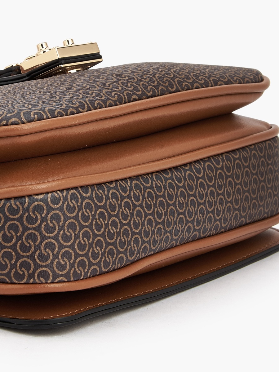 Monogram Print Satchel Bag with Button Closure