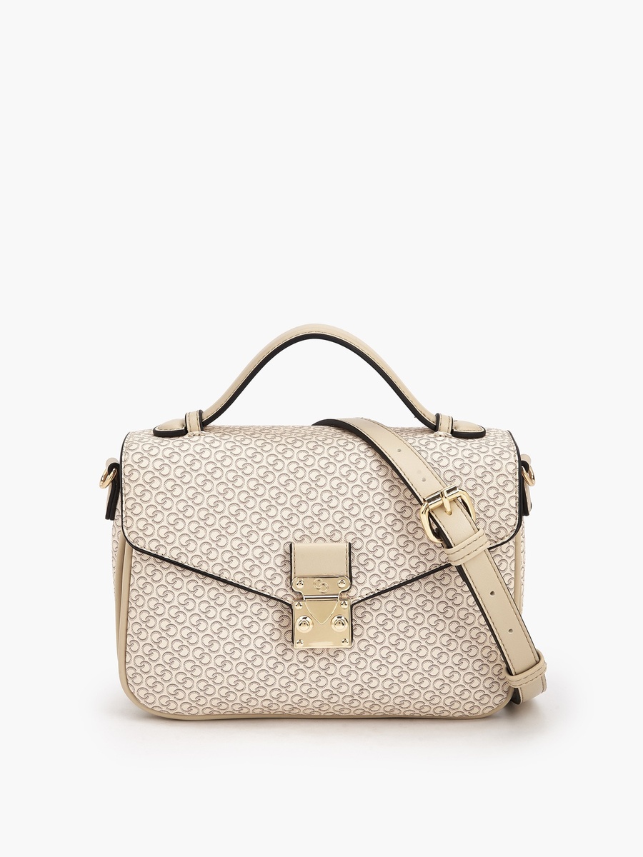 Monogram Print Satchel Bag with Button Closure