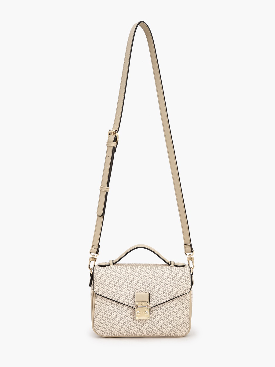 Monogram Print Satchel Bag with Button Closure