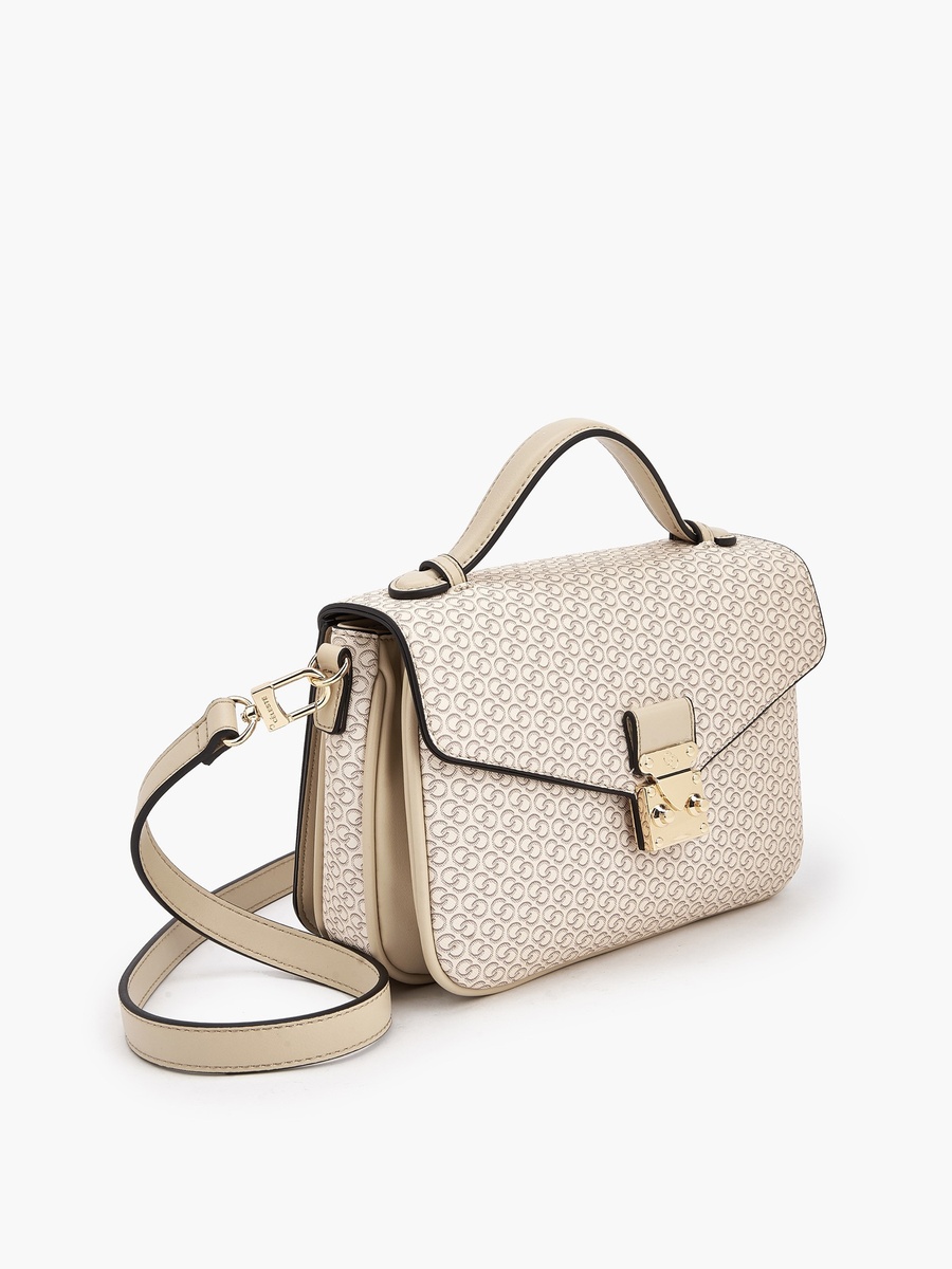 Monogram Print Satchel Bag with Button Closure