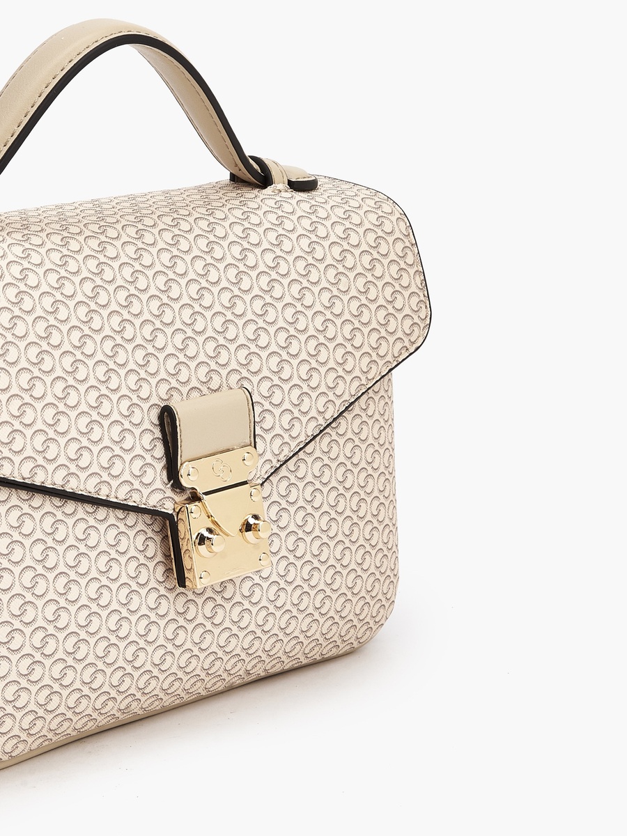 Monogram Print Satchel Bag with Button Closure
