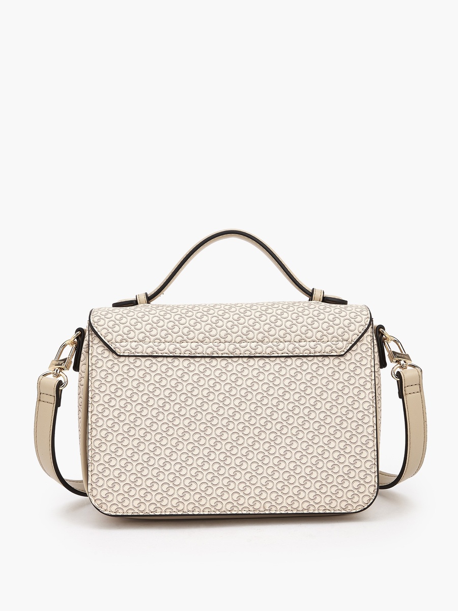 Monogram Print Satchel Bag with Button Closure