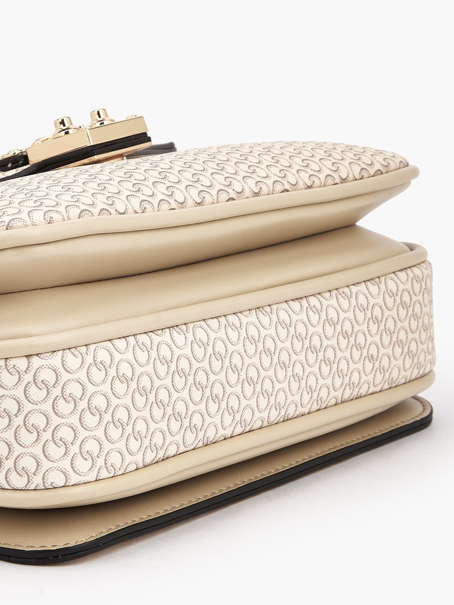 Monogram Print Satchel Bag with Button Closure