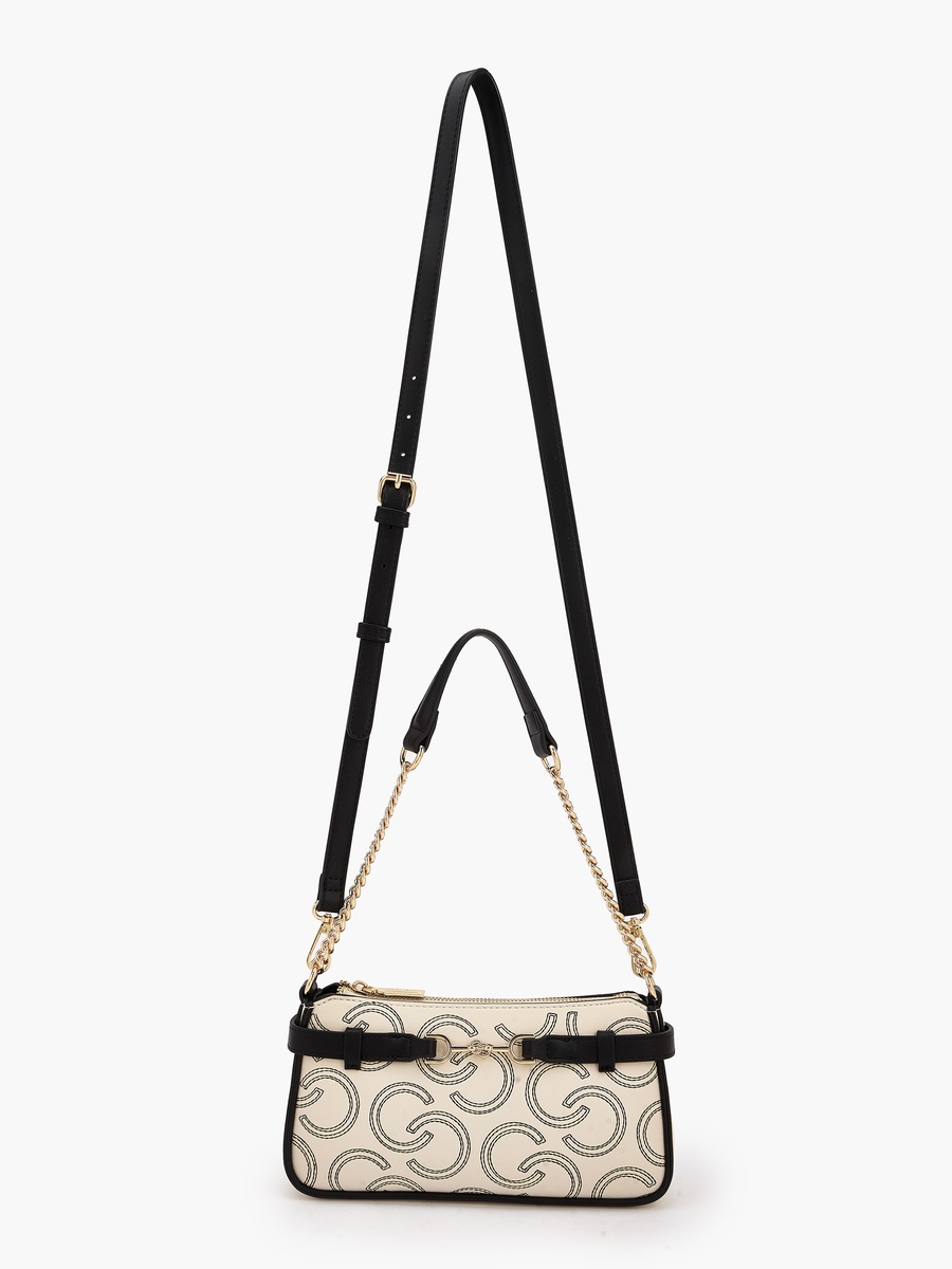 Monogram Embroidered Shoulder Bag with Zip Closure