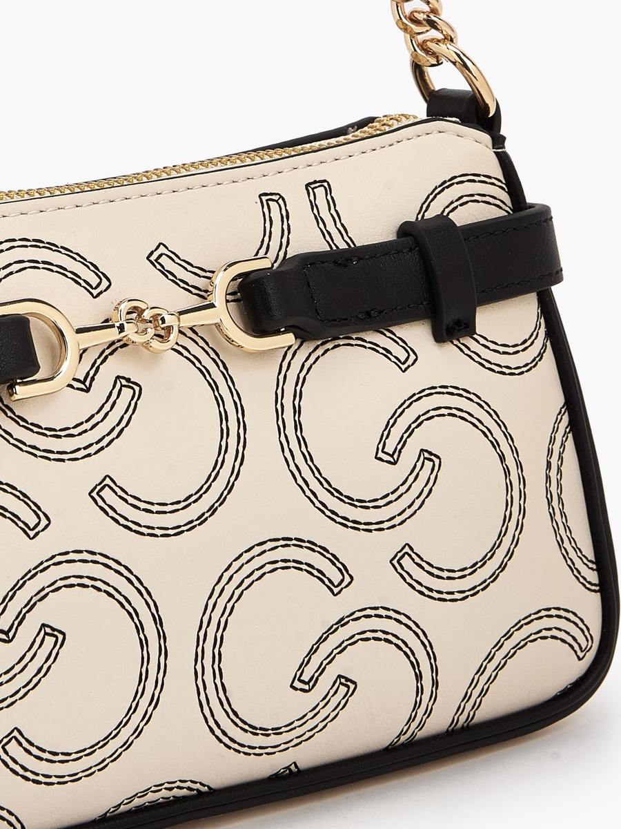 Monogram Embroidered Shoulder Bag with Zip Closure
