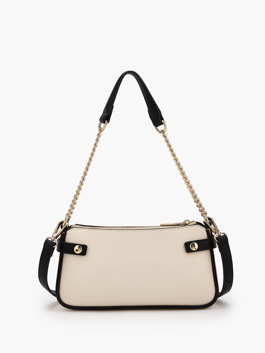 Monogram Embroidered Shoulder Bag with Zip Closure