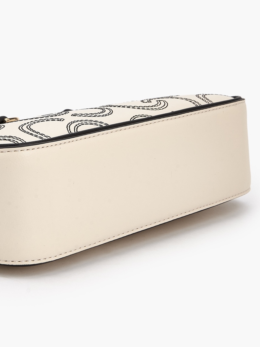 Monogram Embroidered Shoulder Bag with Zip Closure