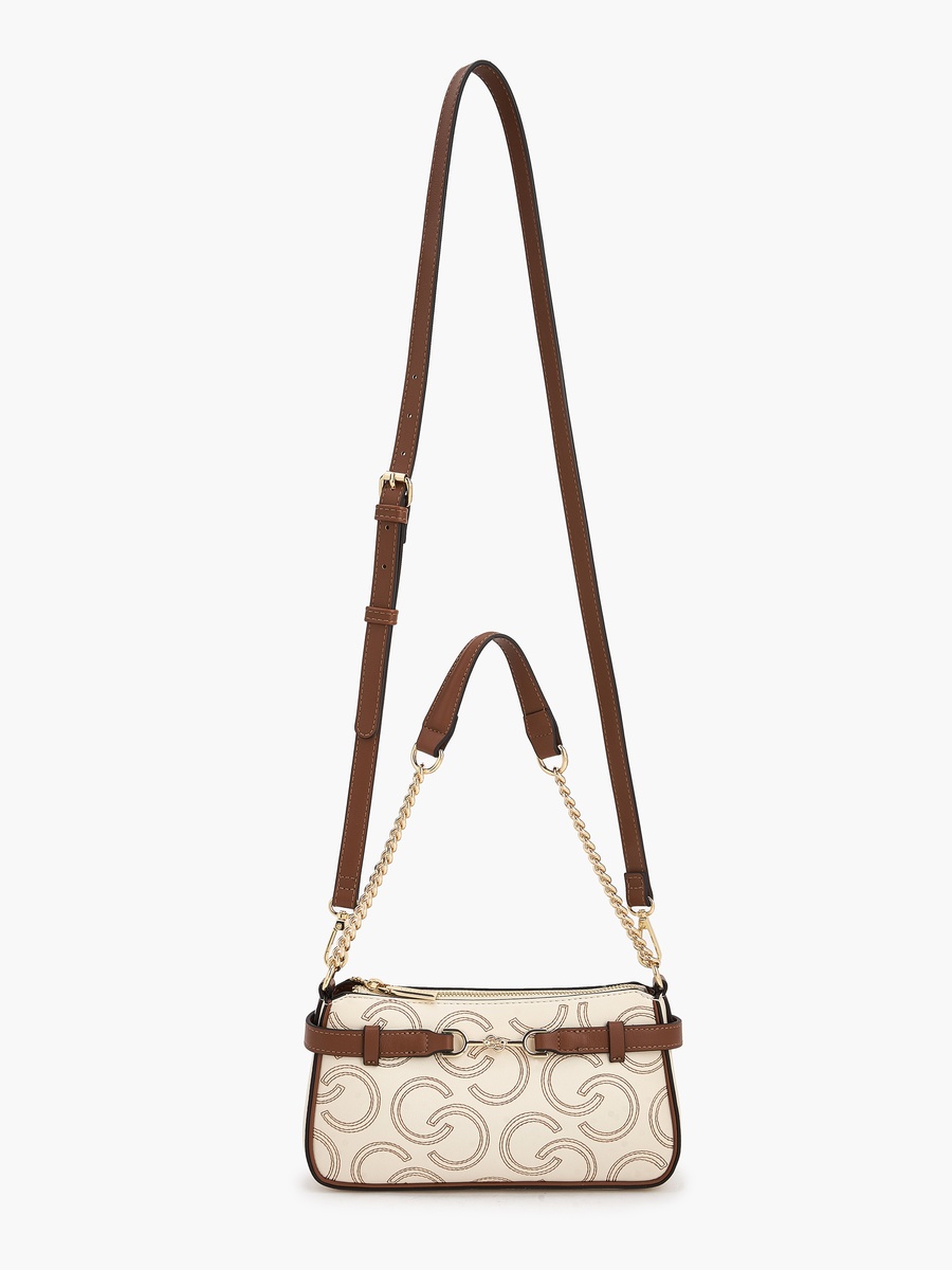 Monogram Embroidered Shoulder Bag with Zip Closure