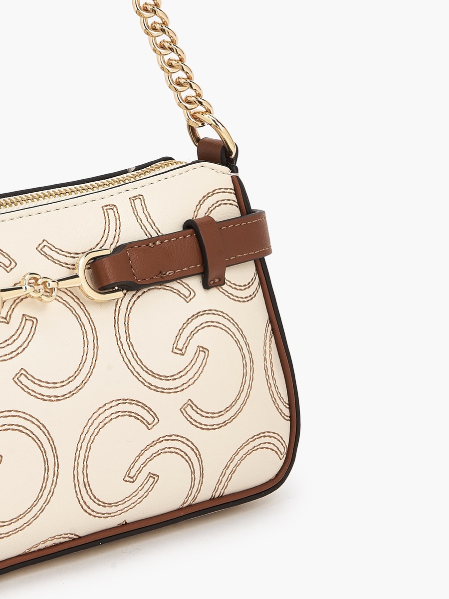 Monogram Embroidered Shoulder Bag with Zip Closure
