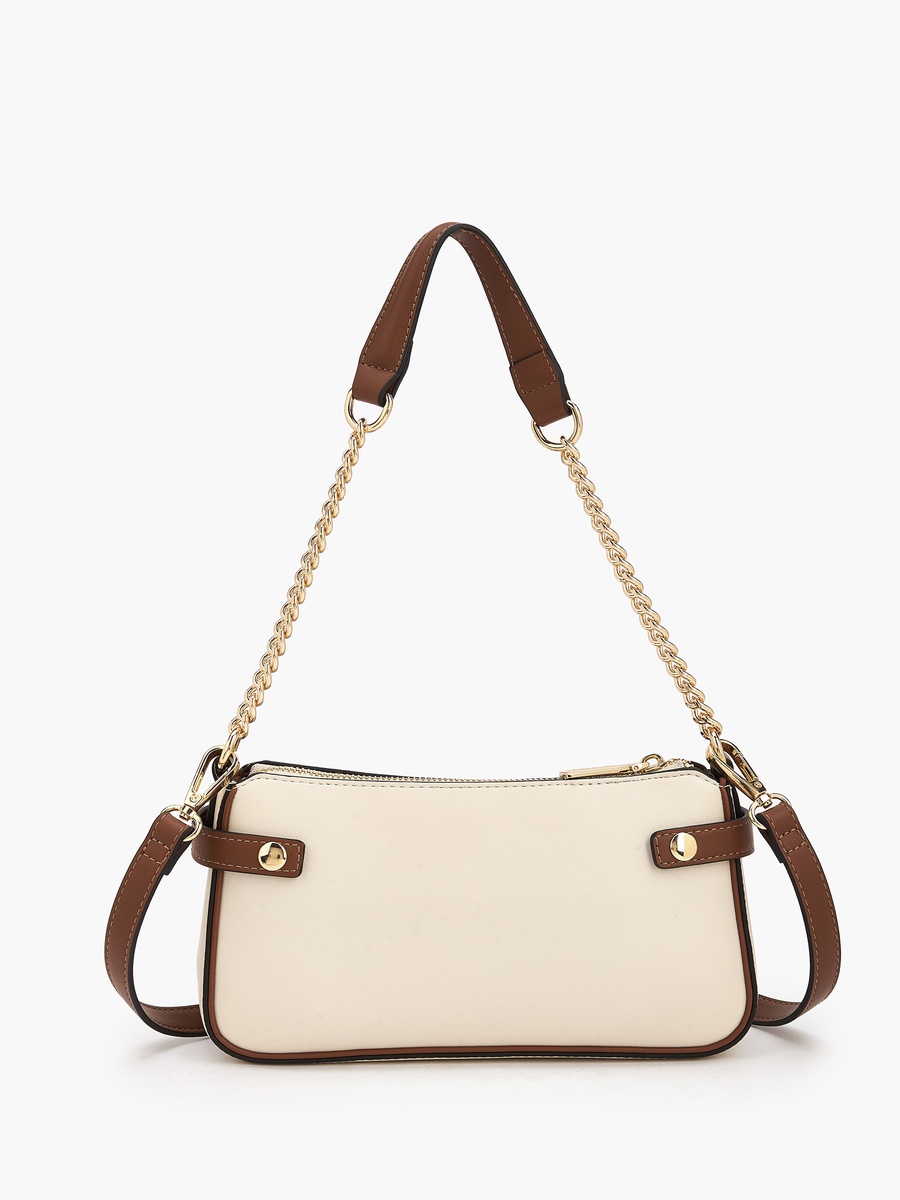 Monogram Embroidered Shoulder Bag with Zip Closure