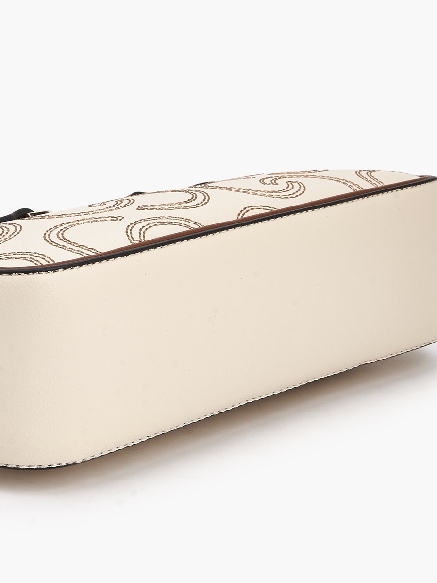 Monogram Embroidered Shoulder Bag with Zip Closure