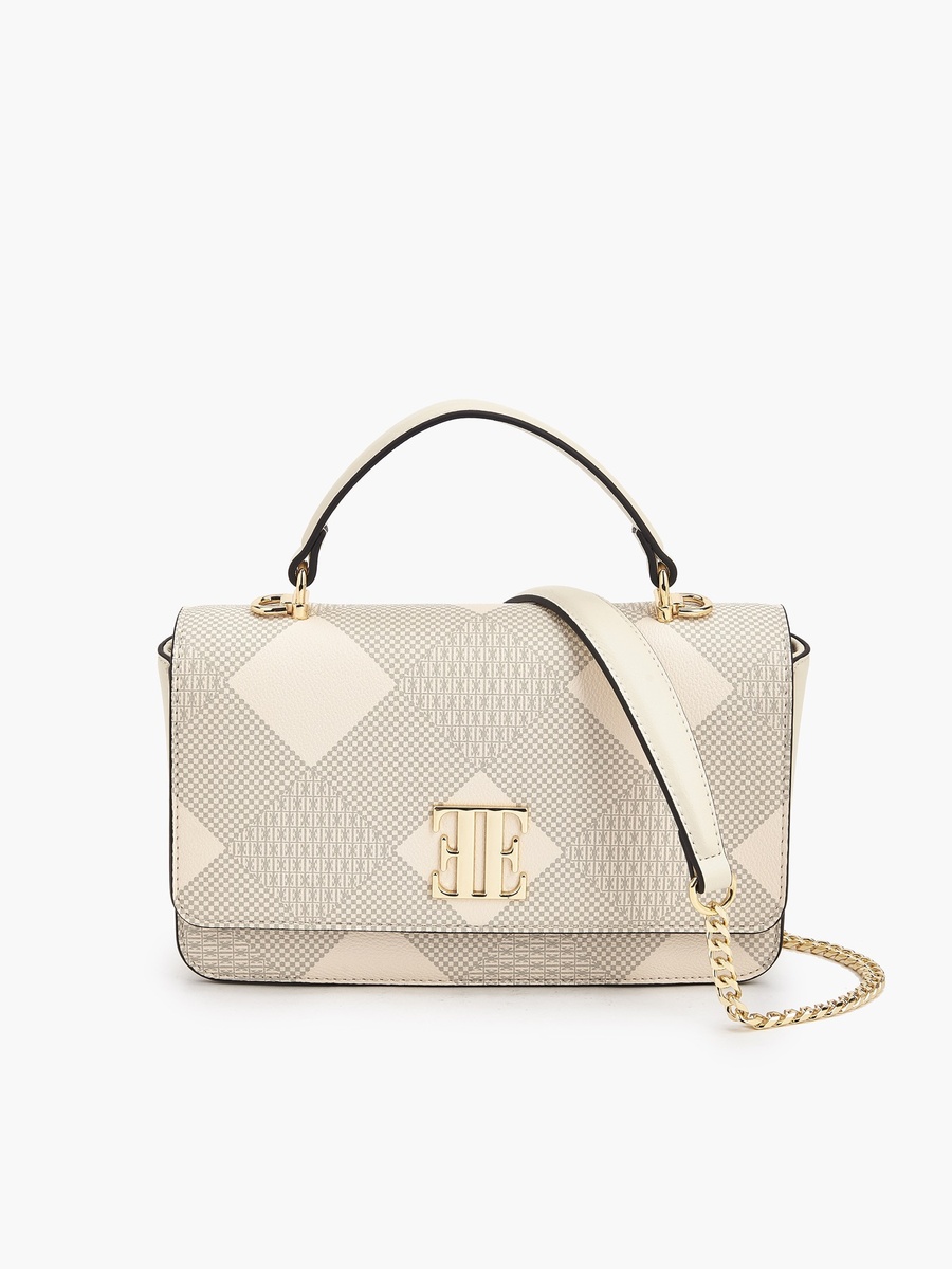 Monogram Print Satchel Bag with Chain Strap