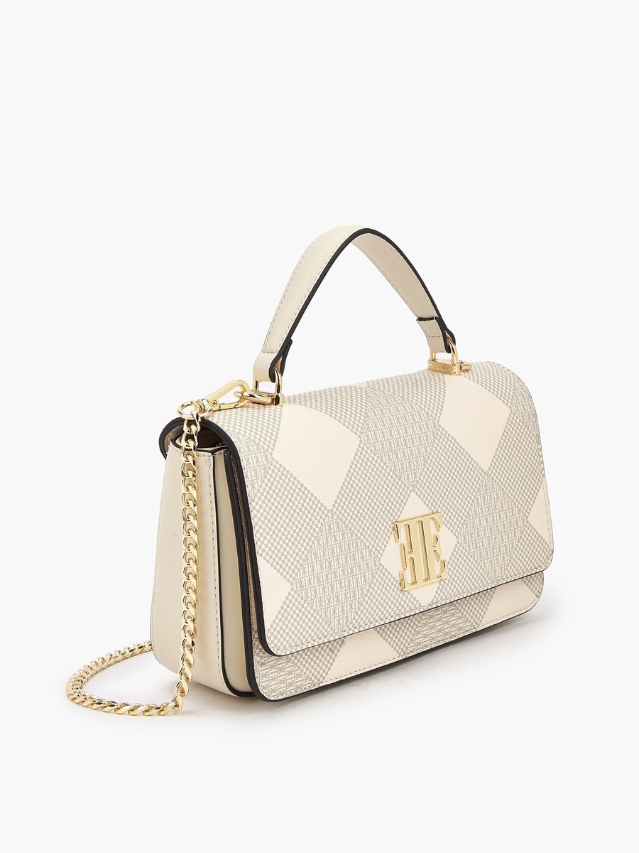 Monogram Print Satchel Bag with Chain Strap
