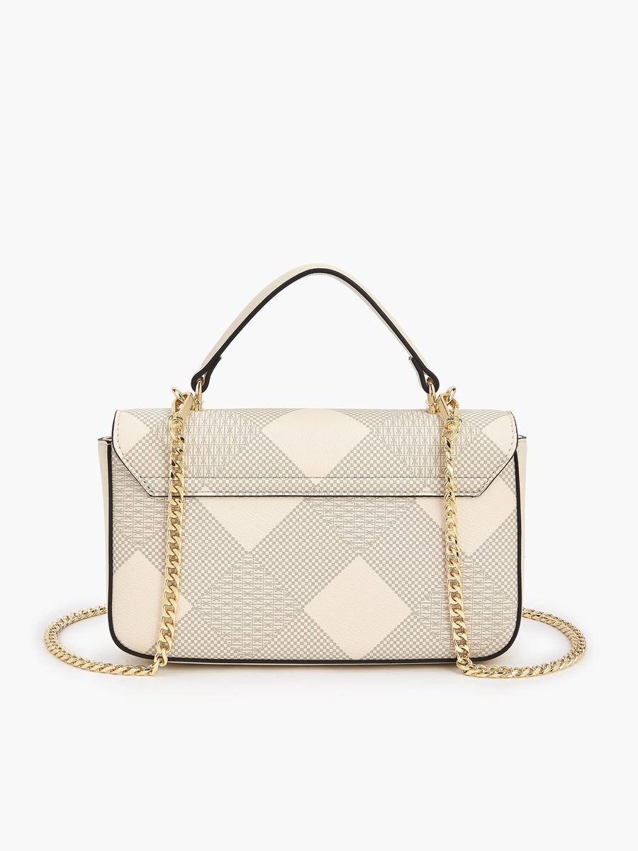 Monogram Print Satchel Bag with Chain Strap