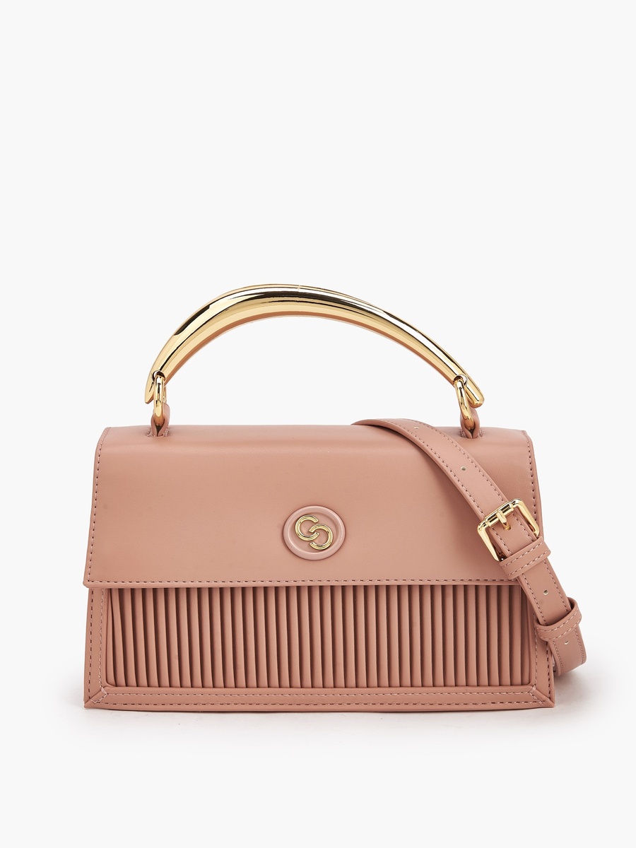 Pleated Satchel Bag with Grab Handle