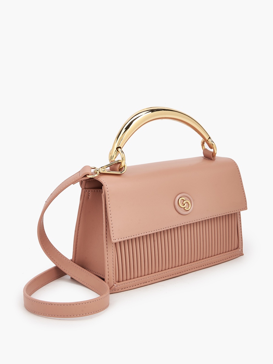 Pleated Satchel Bag with Grab Handle