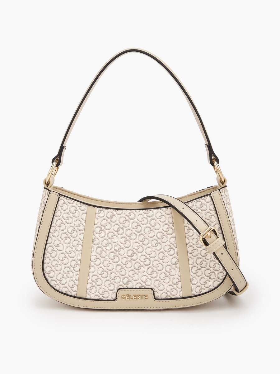 Monogram Print Shoulder Bag with Zip Closure