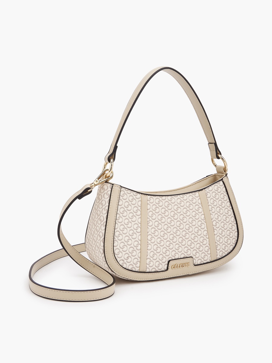 Monogram Print Shoulder Bag with Zip Closure