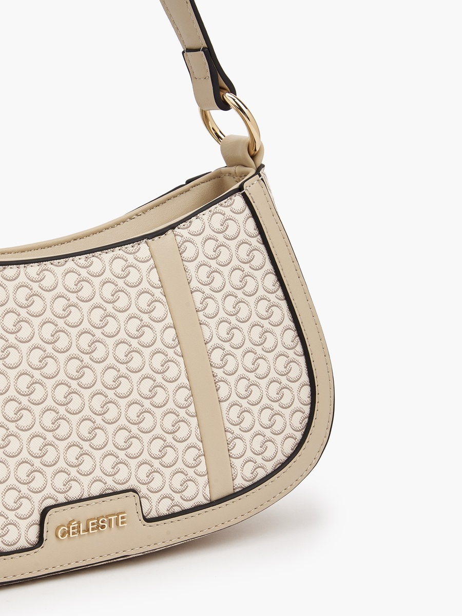 Monogram Print Shoulder Bag with Zip Closure