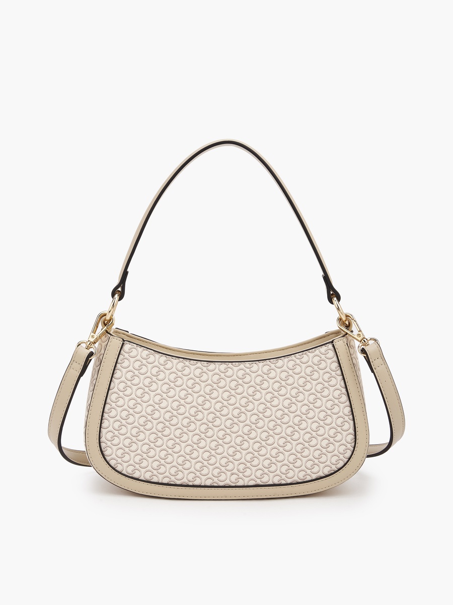 Monogram Print Shoulder Bag with Zip Closure