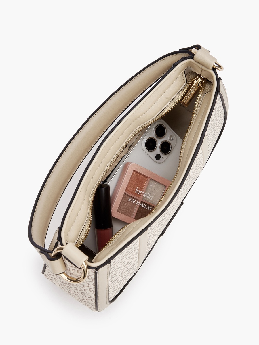 Monogram Print Shoulder Bag with Zip Closure