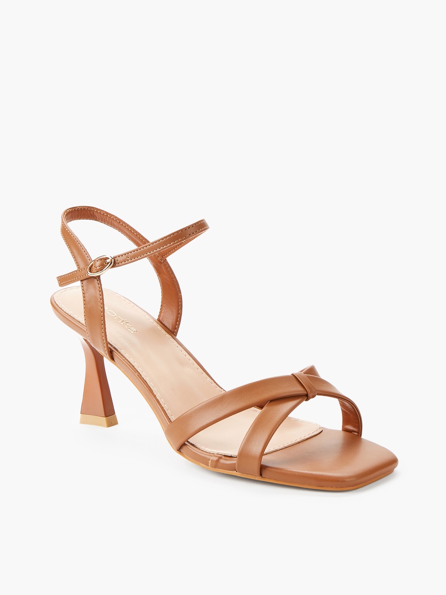 Women Cross Strap Flared Heel Sandals