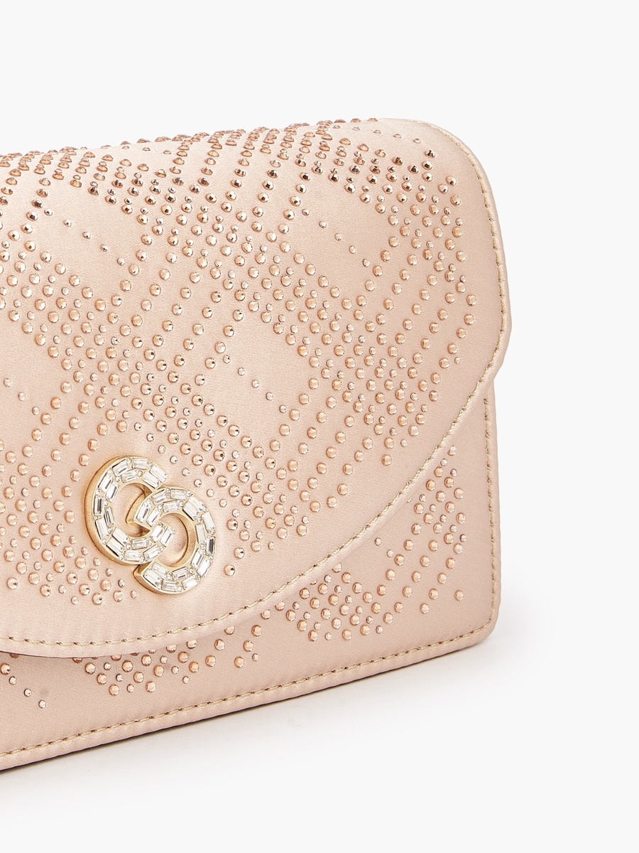 Embellished Crossbody Bag with Detachable Chain Strap