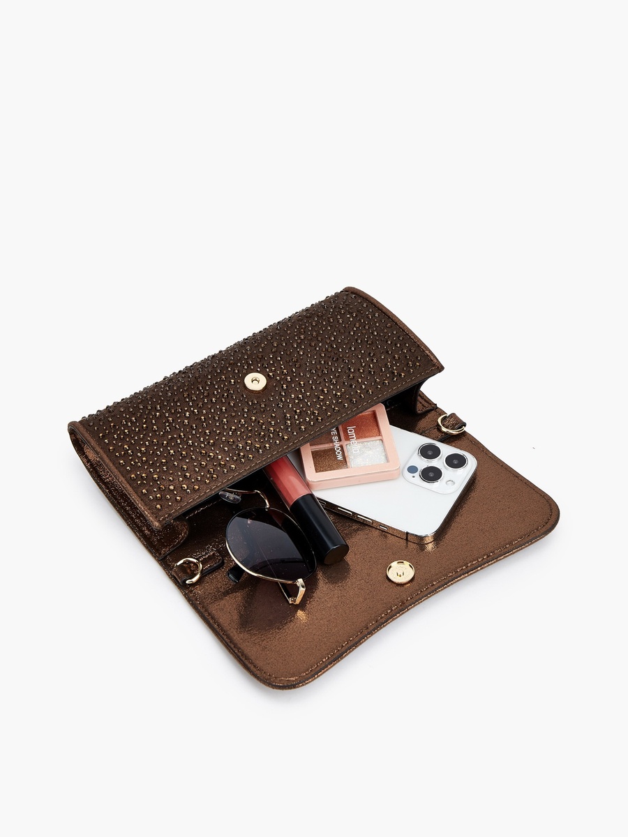 Embellished Crossbody Bag with Detachable Chain Strap