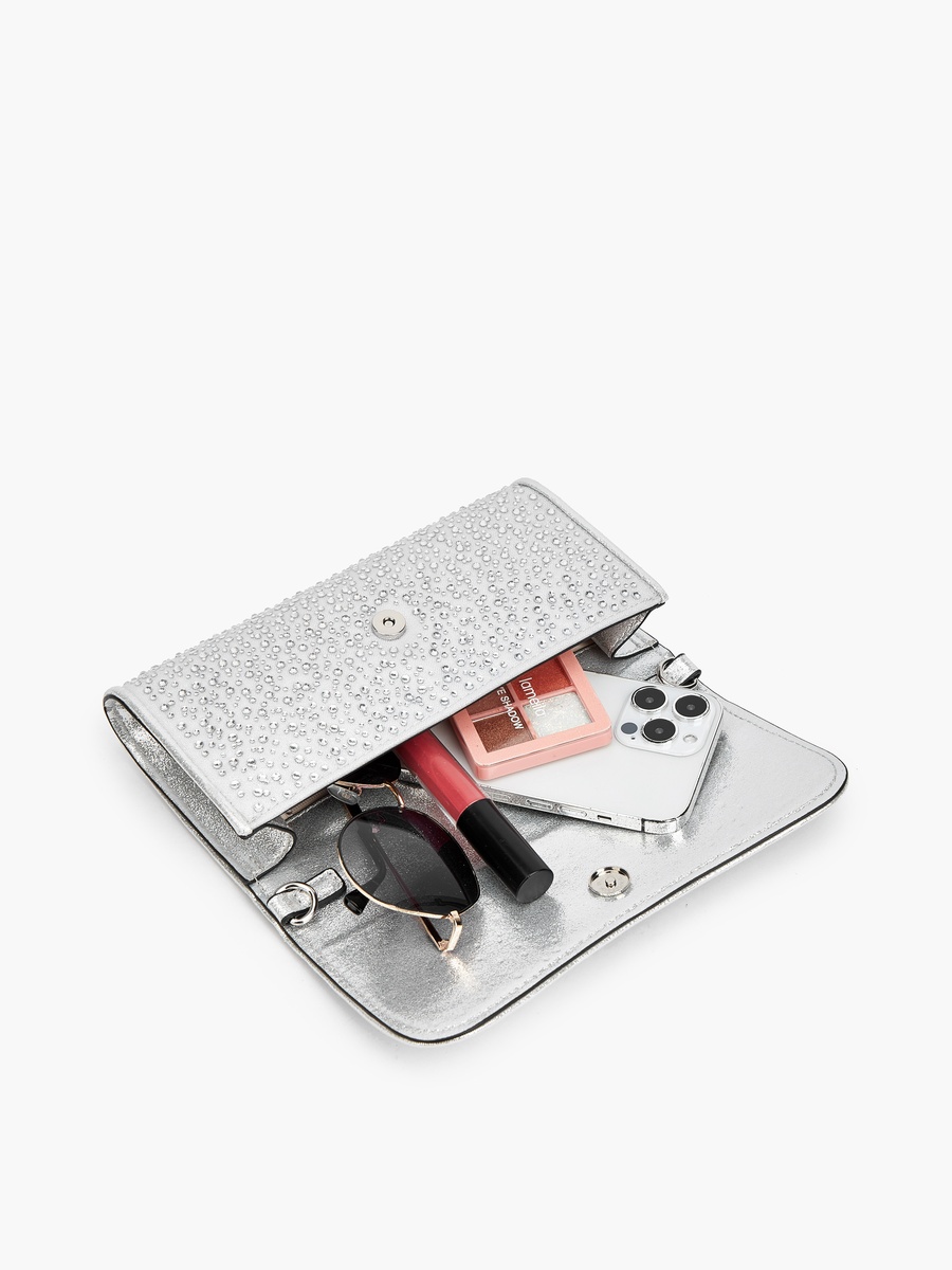 Embellished Crossbody Bag with Detachable Chain Strap