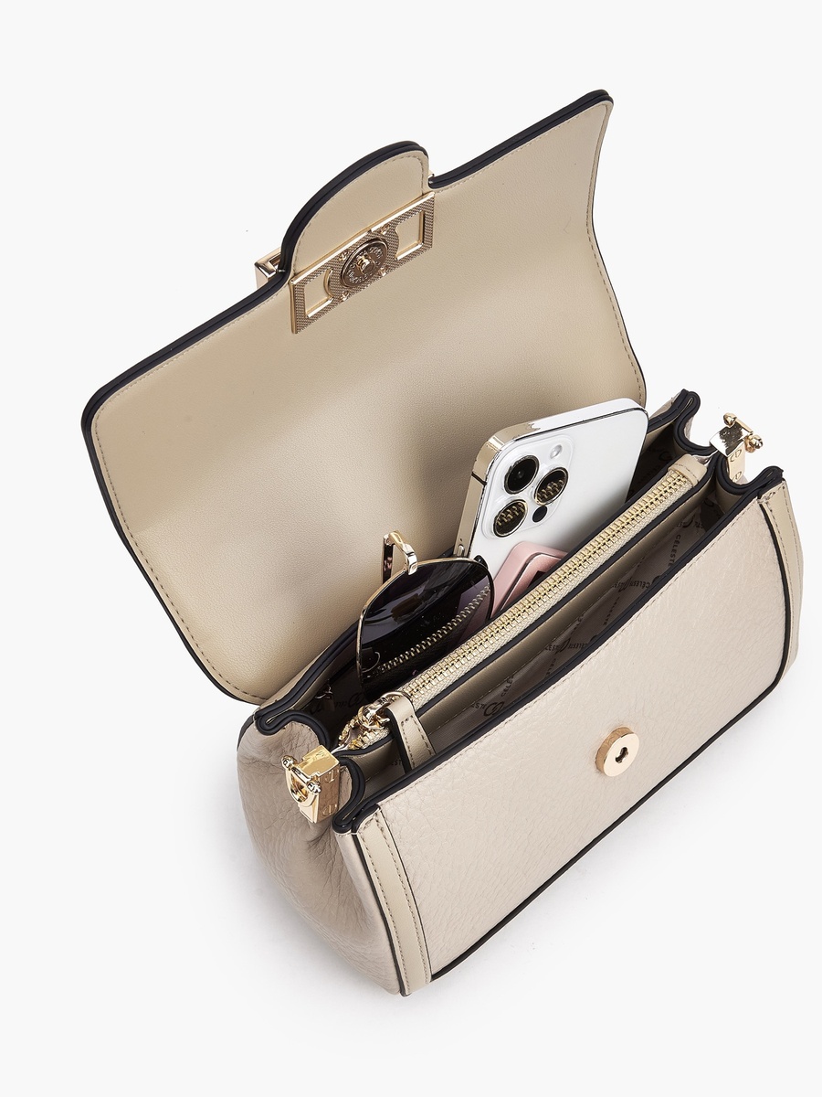 Textured Crossbody Bag with Button Closure