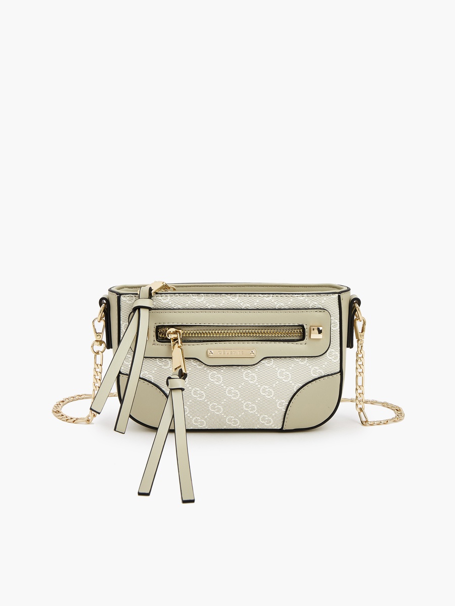 Monogram Print Crossbody Bag with Chain Strap