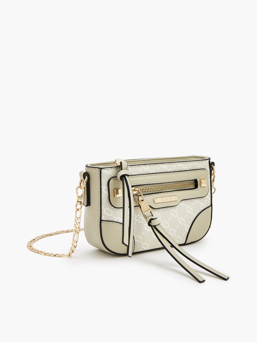 Monogram Print Crossbody Bag with Chain Strap