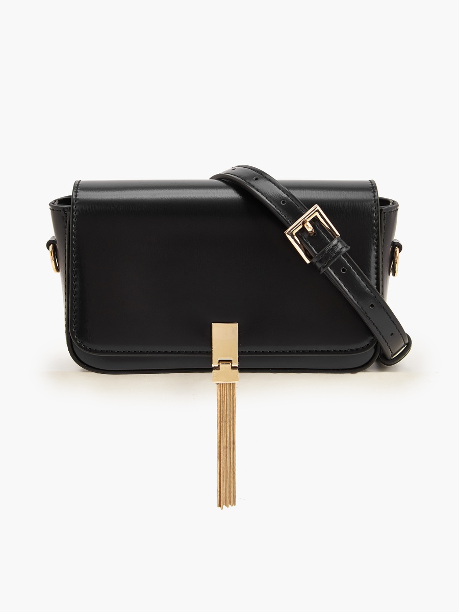 Tassel Accent Crossbody Bag with Adjustable Strap