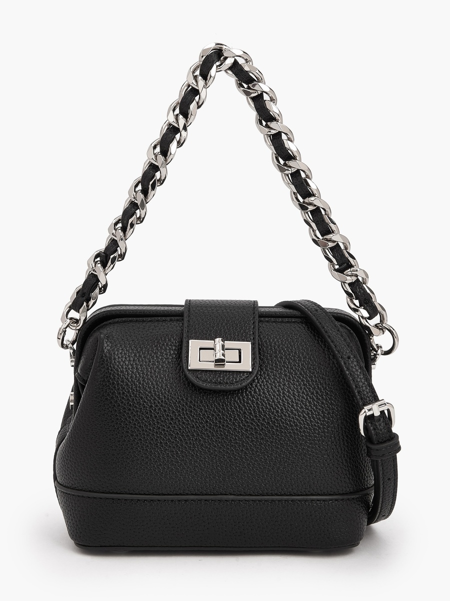 Textured Crossbody Bag with Twist Lock Closure