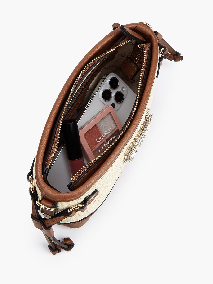 Textured Crossbody Bag with Zip Closure
